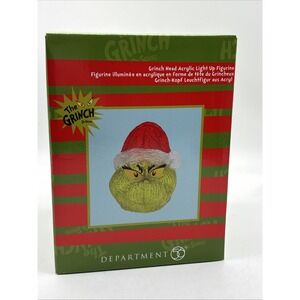 Department 56 Dr. Seuss Grinch Head Grinning Lit Figurine, 7.68 Inch, Multicolor